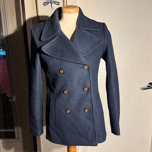 Women's Soft Brushed Navy Double-Breasted Peacoat